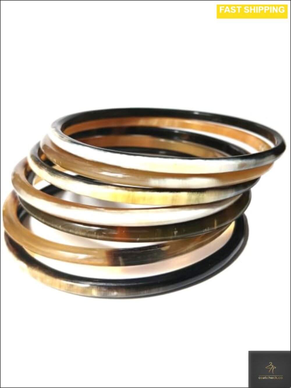 Handmade Cow Horn Stackable Bangle Bracelets Set of 7 Women Larger Size